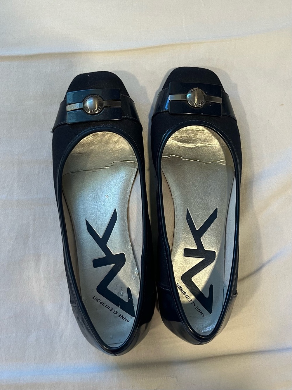 Y2K 2000s Anne Klein Sport Navy Blue Slip-On Ballet Flats Accent US 6.5